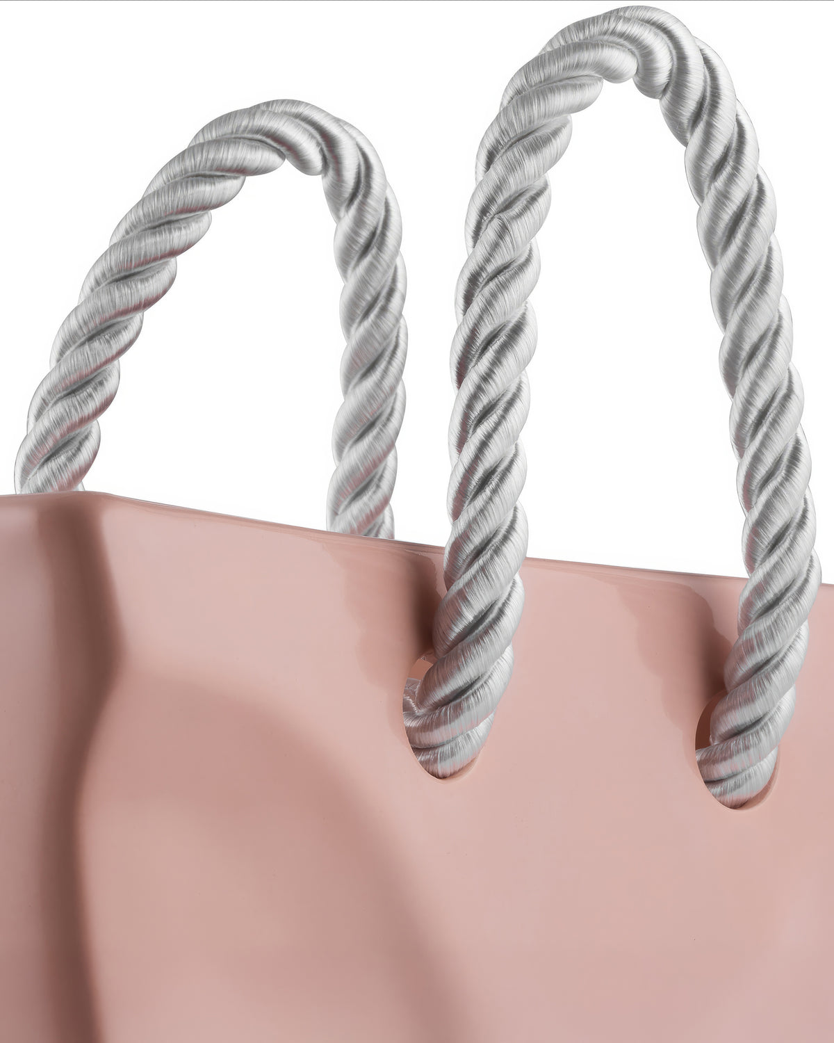 Top-down view of an empty beige ceramic handbag vase, minimalist tote bag flower vase
