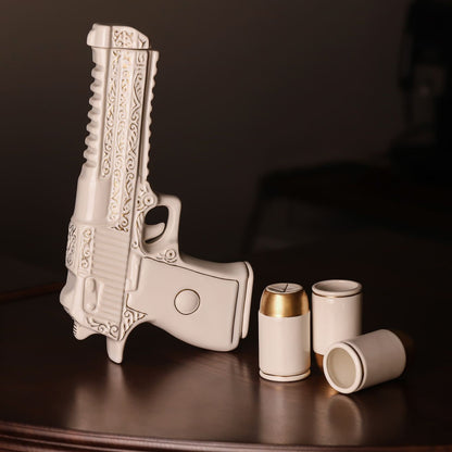 Pistol Gun Decanter Set With Glasses 500 ml (White/Gold)